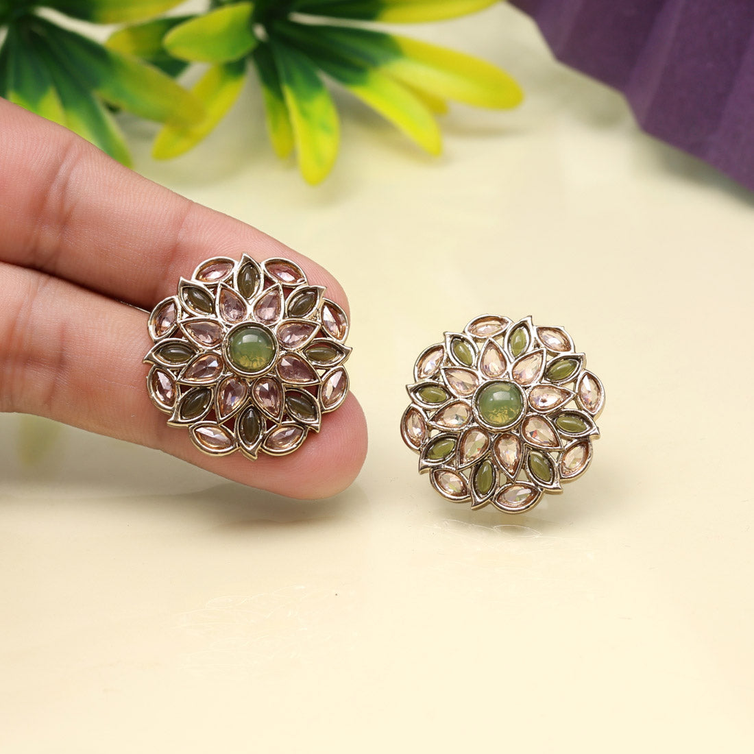 Heritage Mehandi Green Color Tops Stud Earrings