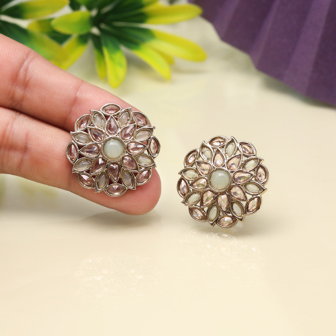 Fresh Pista Green Color Tops Stud Earrings