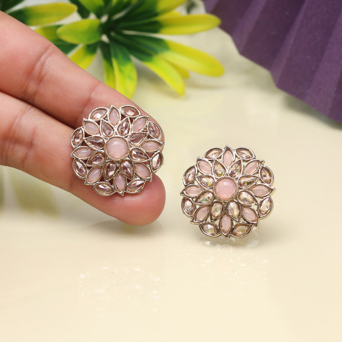 Sweet Pink Color Tops Stud Earrings