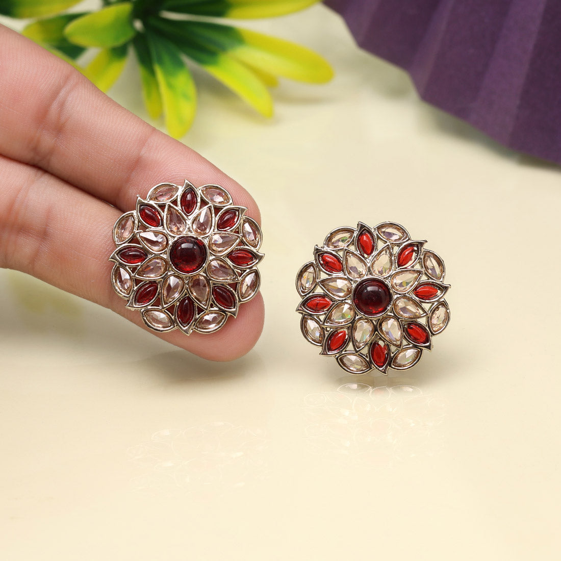 Hot Red Color Tops Stud Earrings