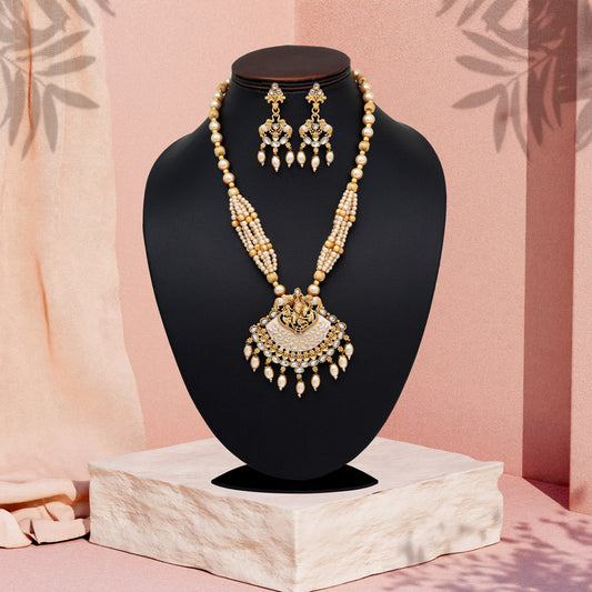 Gold Color Matte Gold Rajwadi Temple Necklace Set (TPLN656GLD)