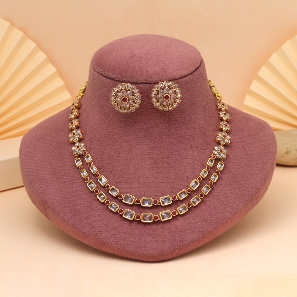 Rani Color Rich Matte Gold Rajwadi Temple Necklace Set