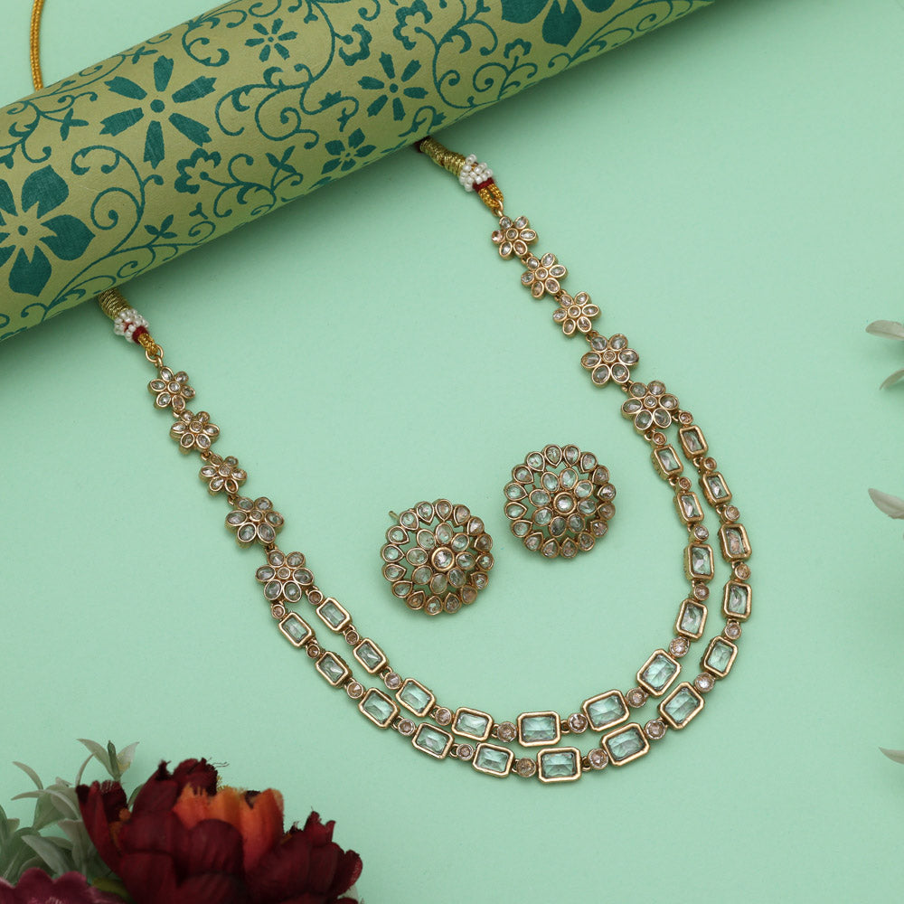 White Color Premium Matte Gold Rajwadi Temple Necklace Set