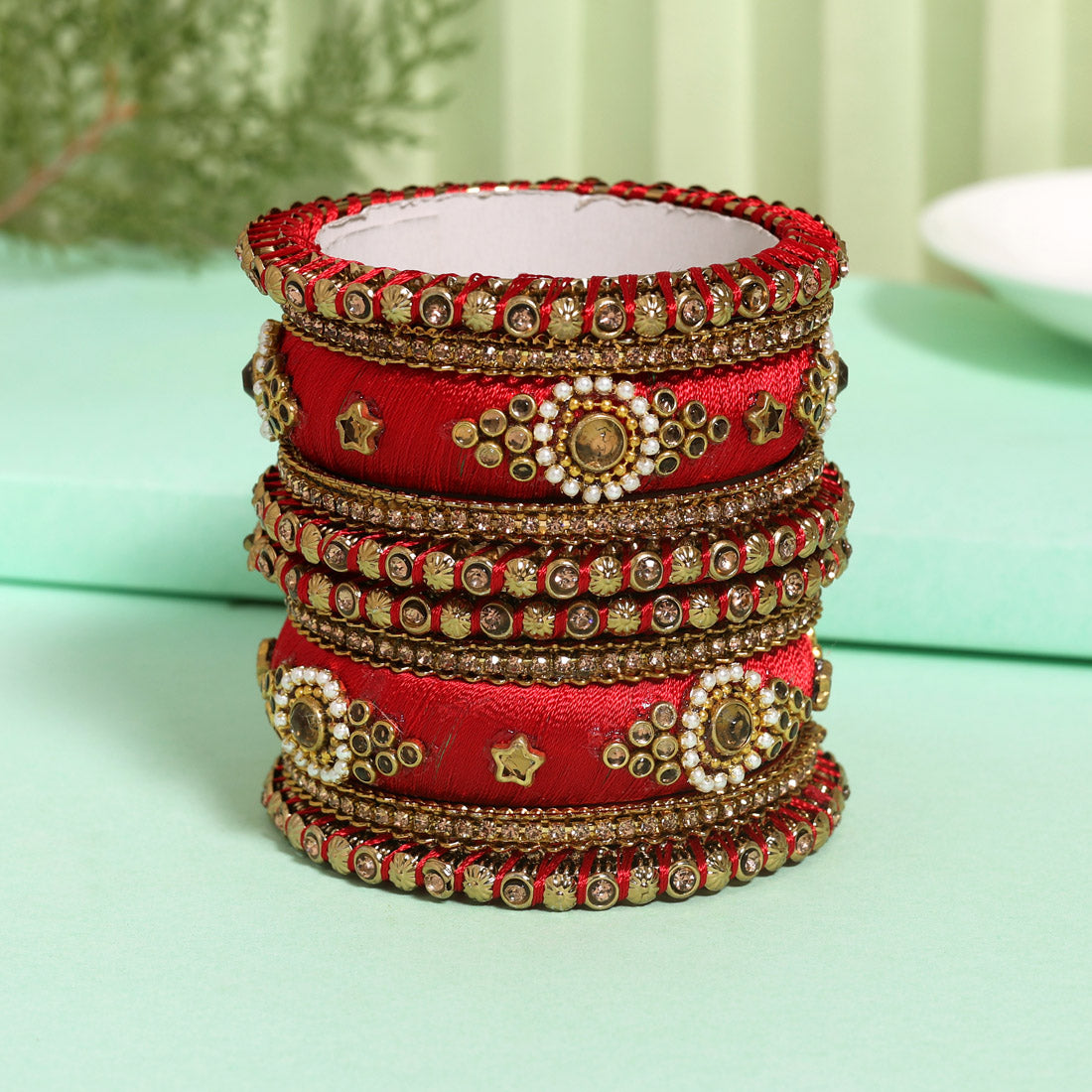 Red Color Thread Bangle Set: 2.8 (TRB179RED-2.8)