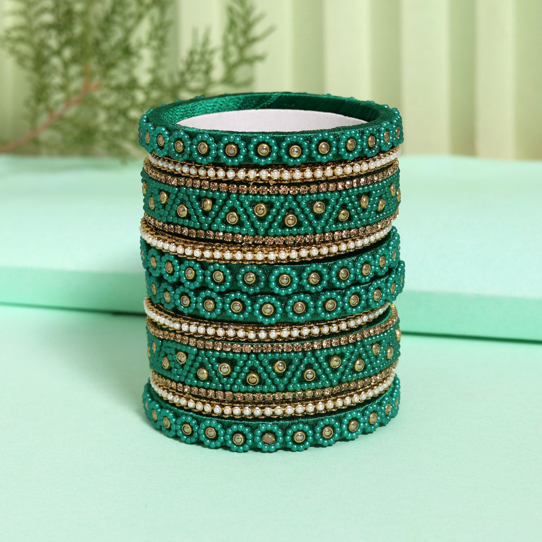 Green Color Thread Bangle Set: 2.10 (TRB183GRN-2.10)