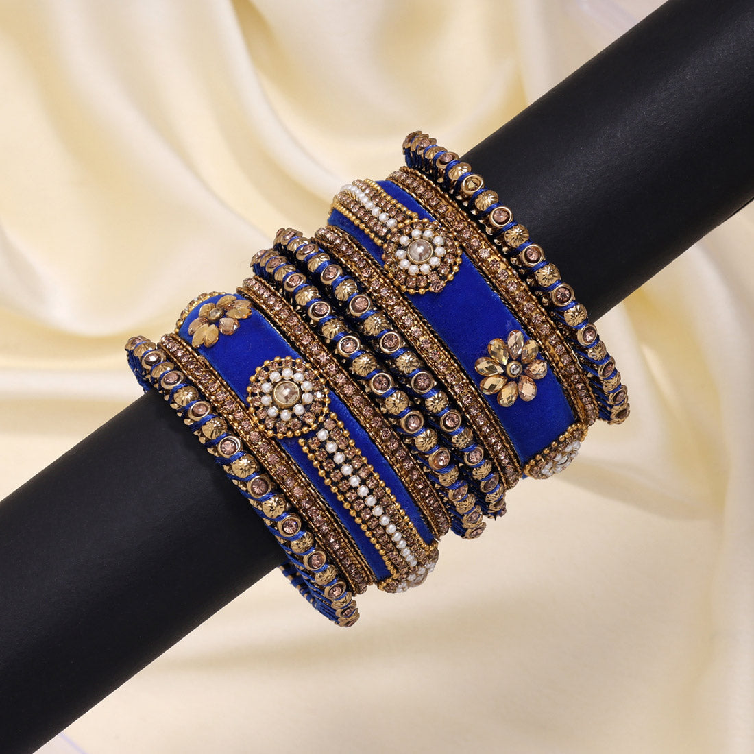 Blue Color Velvet Thread Bangle Set: 2.6 (TRB185BLU-2.6)
