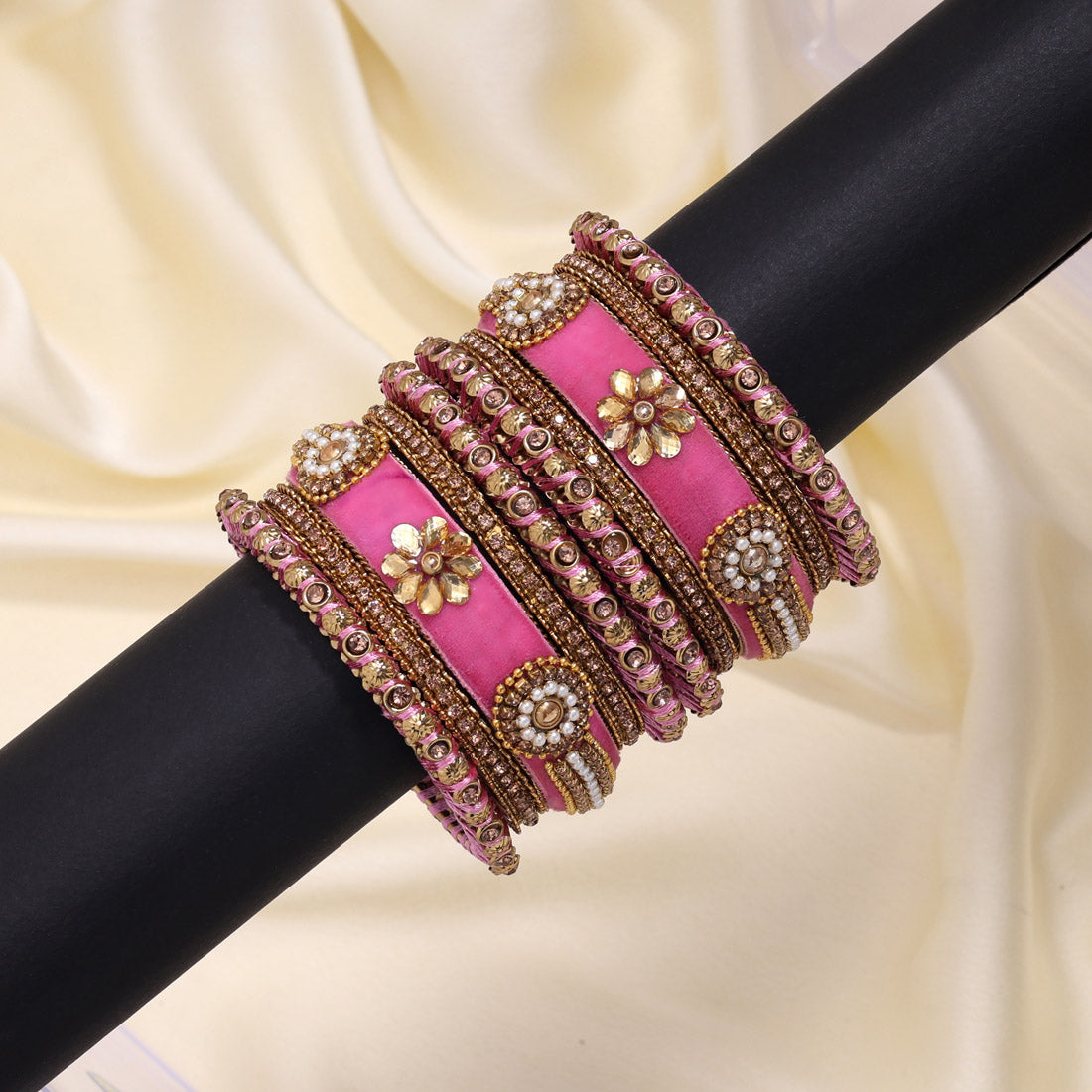 Pink Color Velvet Thread Bangle Set: 2.6 (TRB185PNK-2.6)