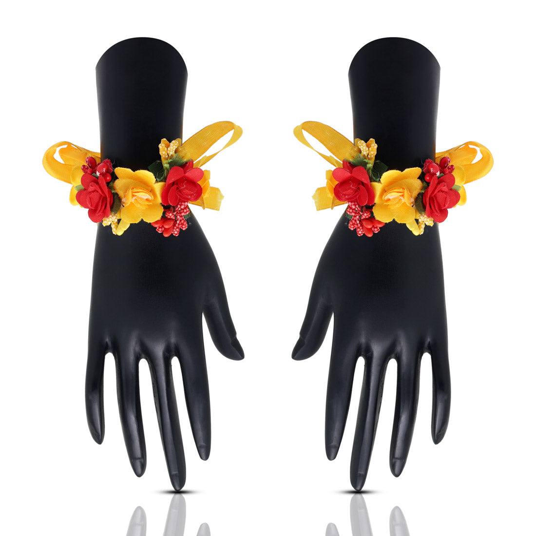 Red & Yellow Color Synthetic Rose Floral Bridal Set (TRN1780REDYLW)