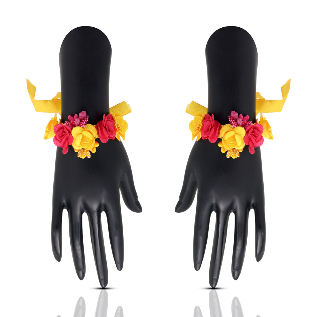 Rani & Yellow Color Synthetic Rose Floral Bridal Set (TRN1780RNIYLW)