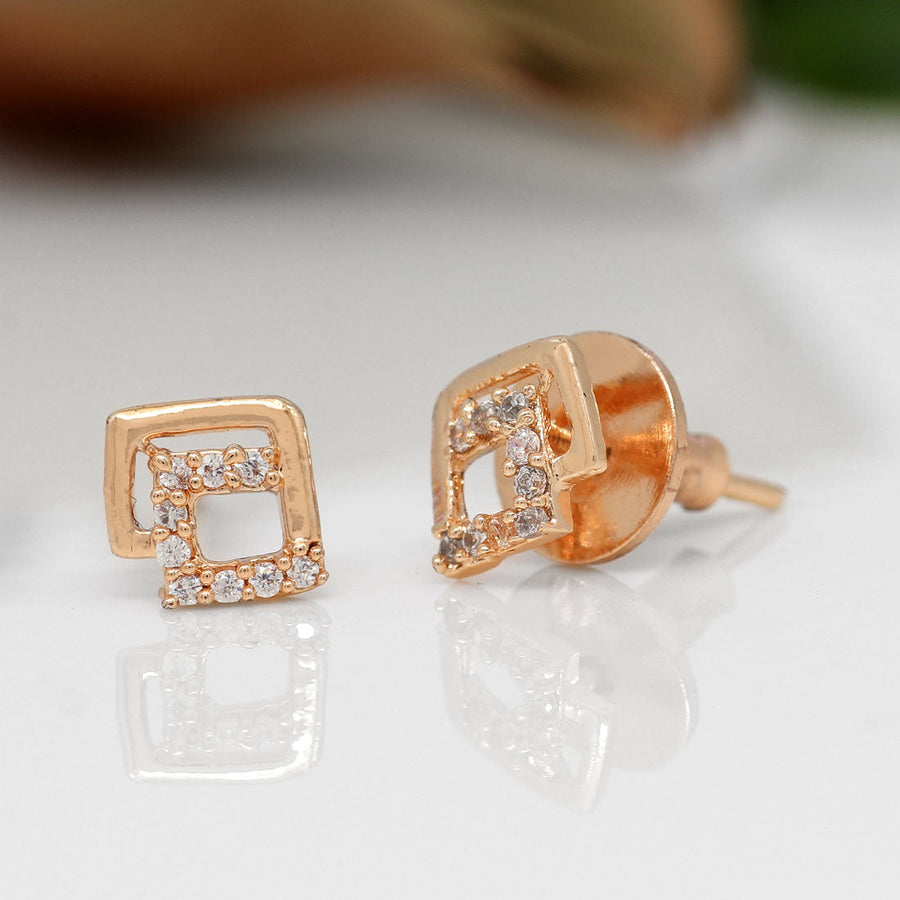 White Color American Diamond Rose Gold Stud Earrings (ADE139WHT)