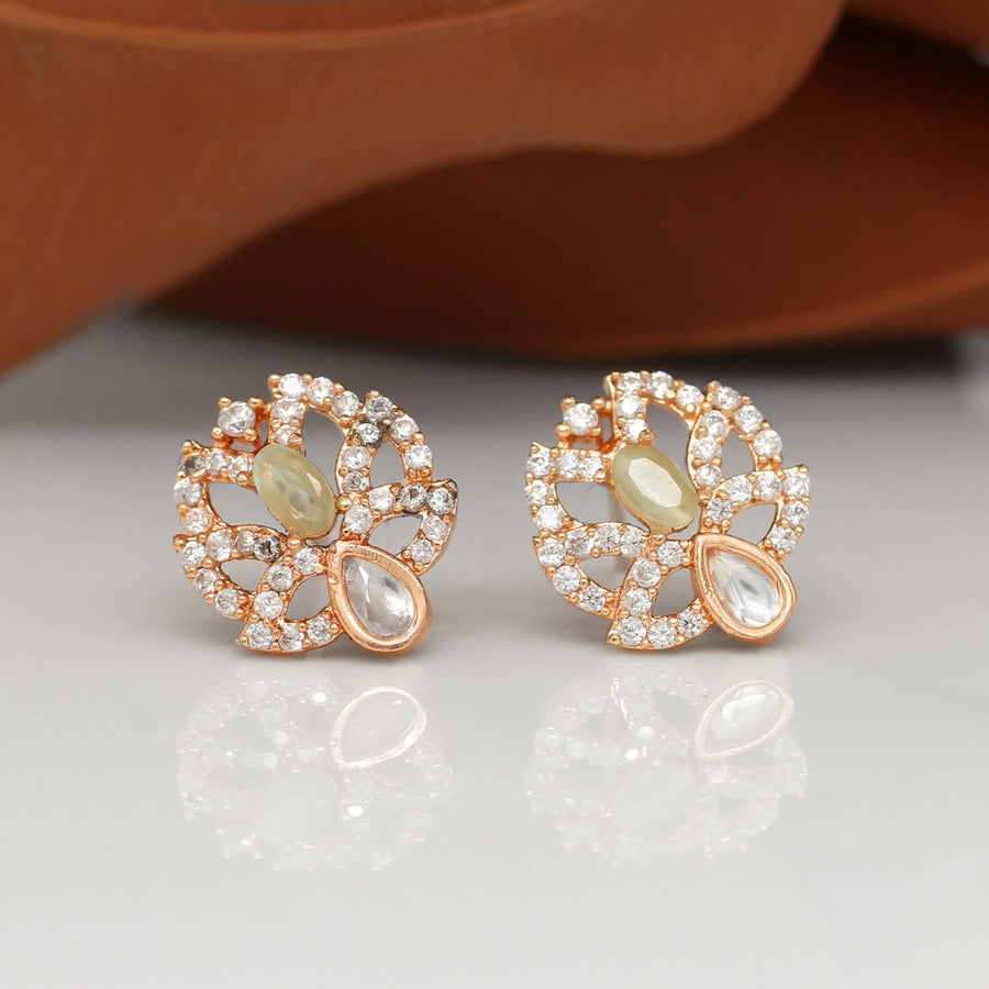 Pista Green Color American Diamond Rose Gold Earrings (ADE215PGRN)