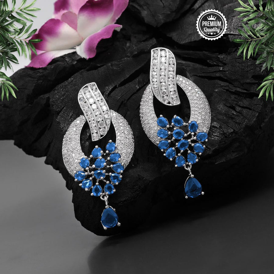 Blue Color American Diamond Earrings (ADE243BLU)