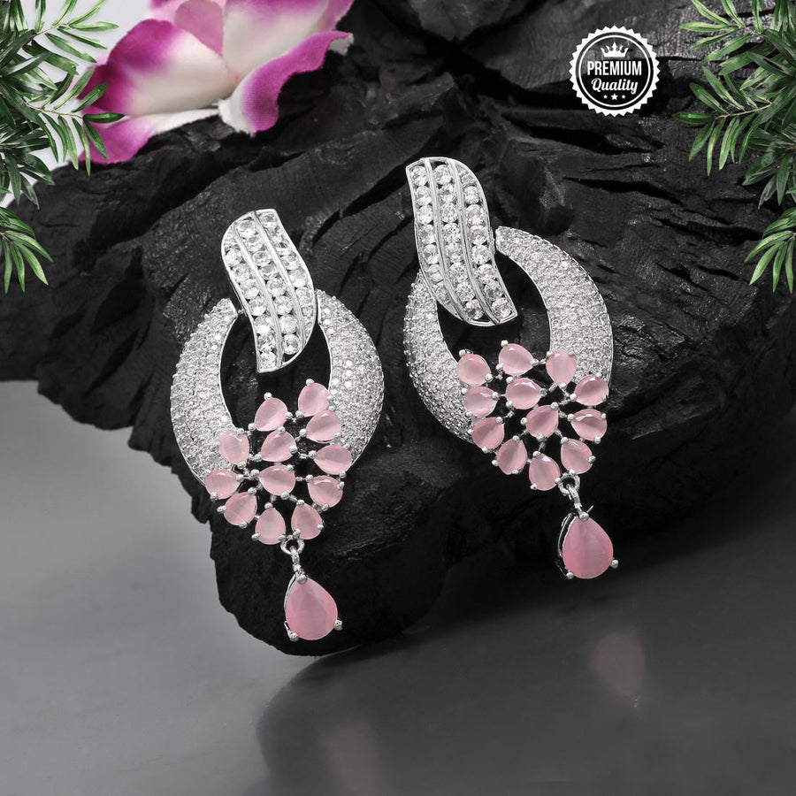 Pink Color American Diamond Earrings (ADE243PNK)