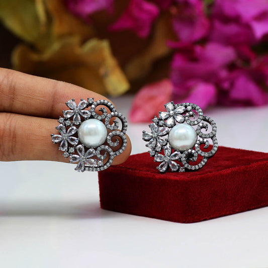 Black Color American Diamond Earrings (ADE304BLK)