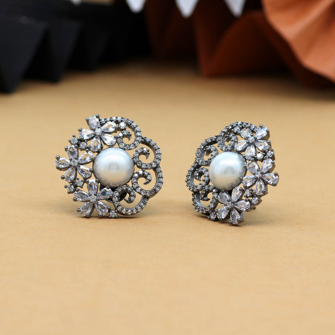 Black Color American Diamond Earrings (ADE304BLK)