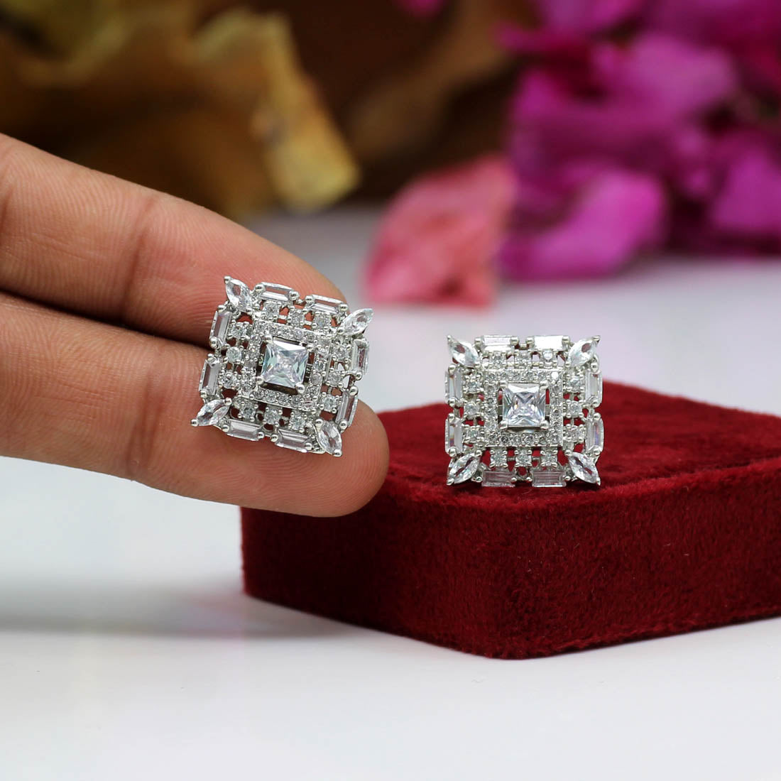 White Color American Diamond Earrings (ADE311WHT)