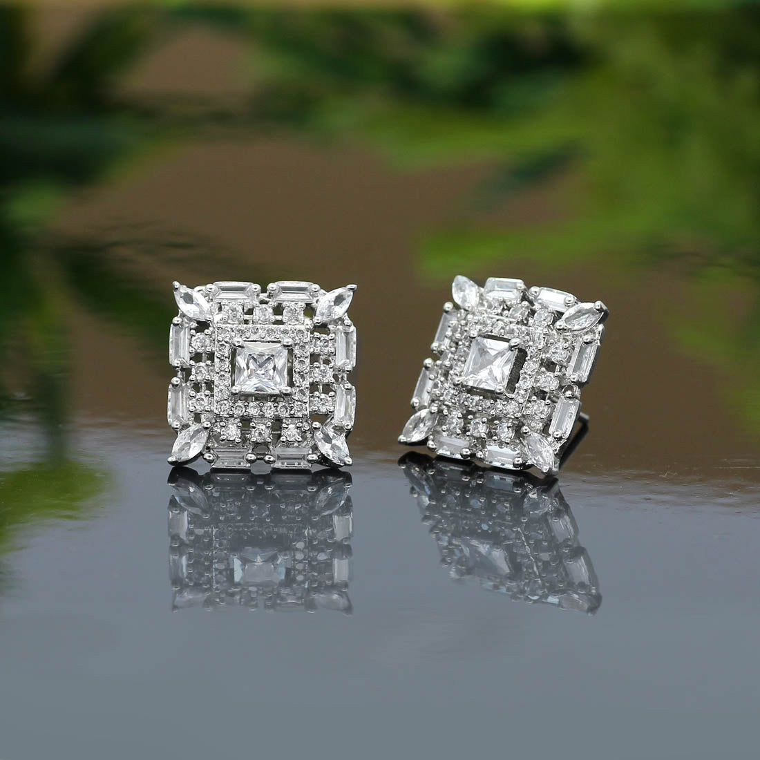 White Color American Diamond Earrings (ADE311WHT)