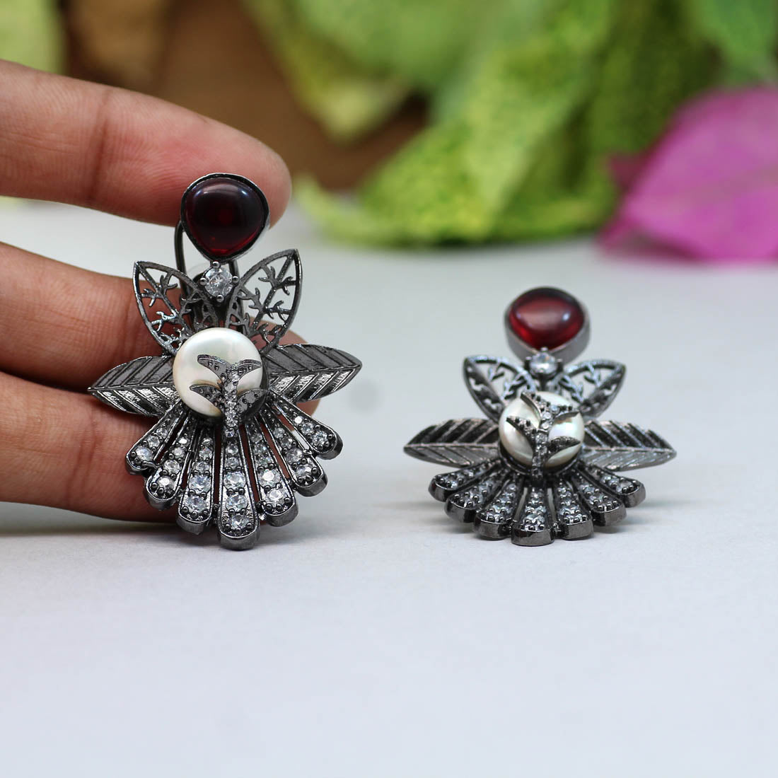 Red Color American Diamond Earrings (ADE322RED)