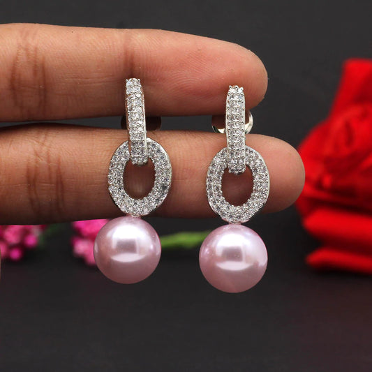 Light Pink Color Premium American Diamond Earrings (ADE350LPNK)