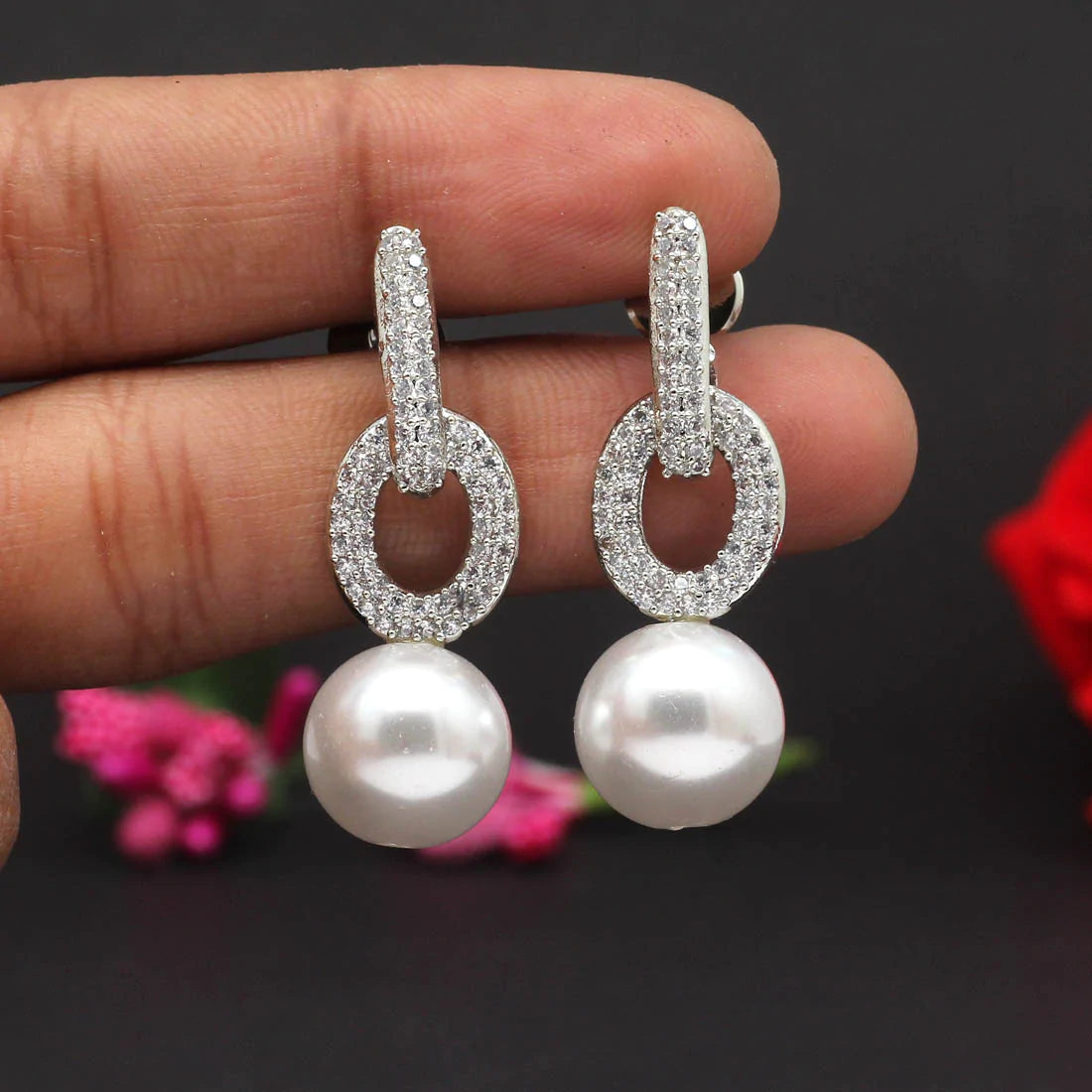 White Color Premium American Diamond Earrings (ADE350WHT)