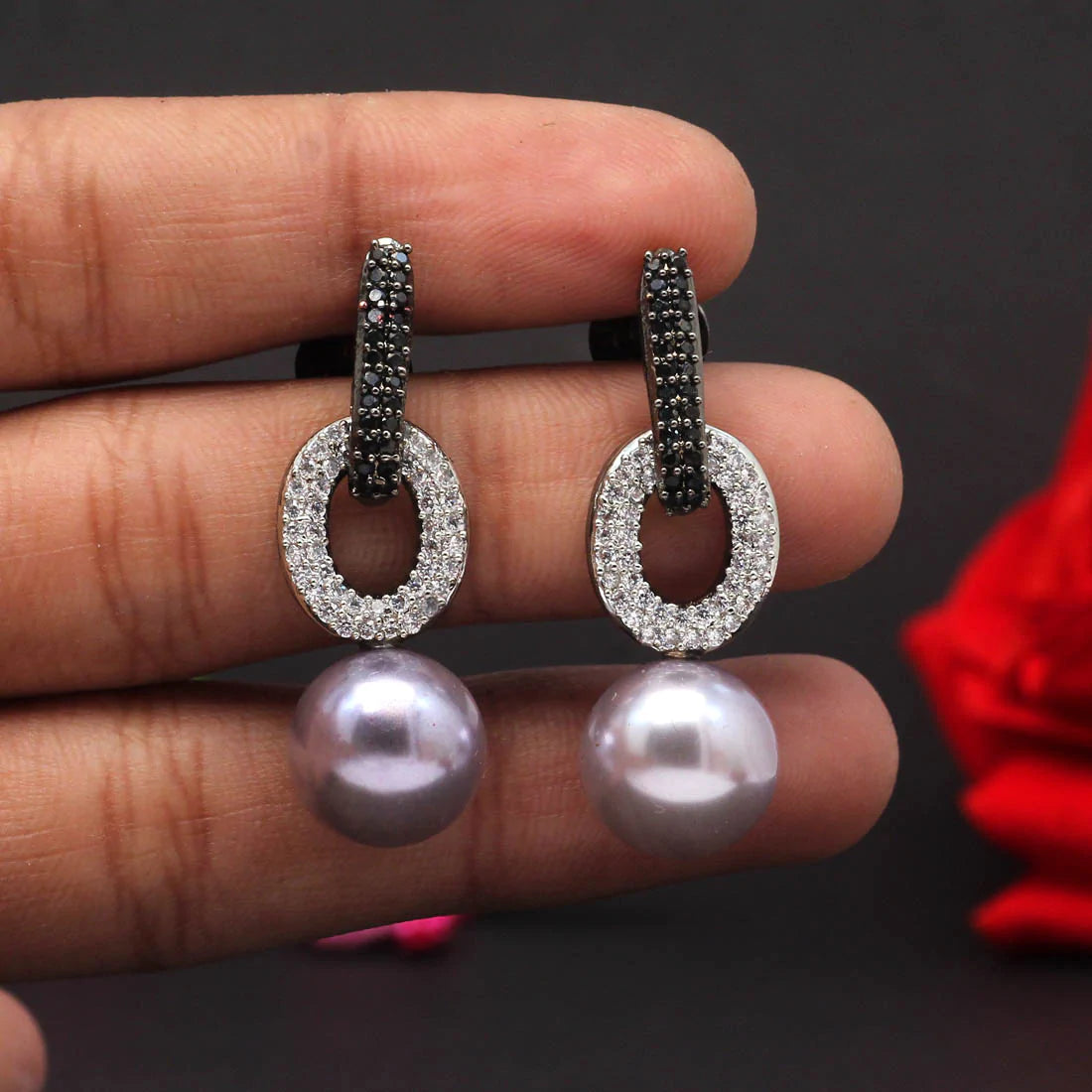 Black Color Premium American Diamond Earrings (ADE351BLK)
