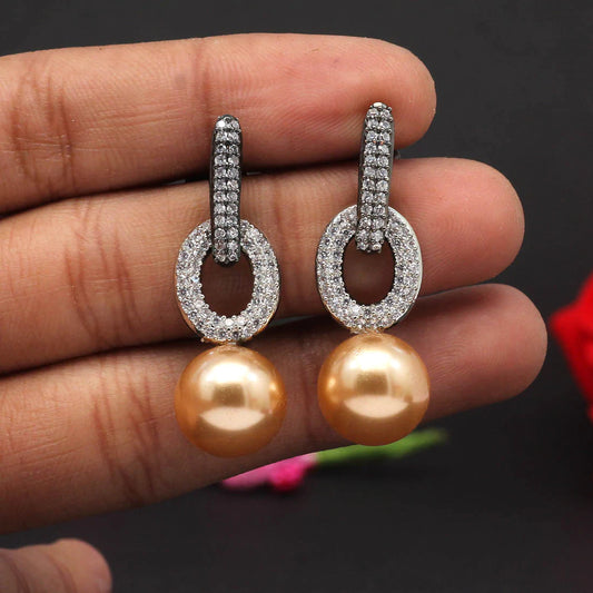 Gold Color Premium American Diamond Earrings (ADE351GLD)