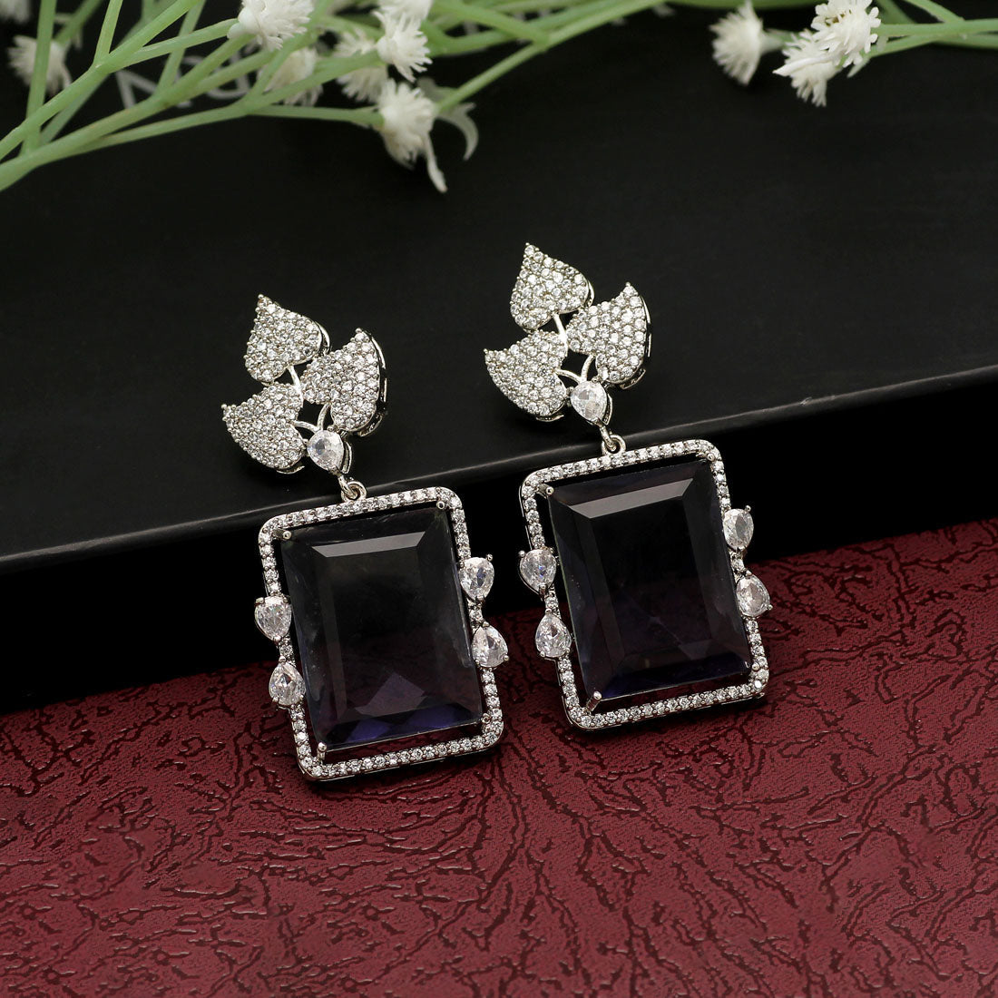 Gray Color American Diamond Earrings (ADE396GRY)