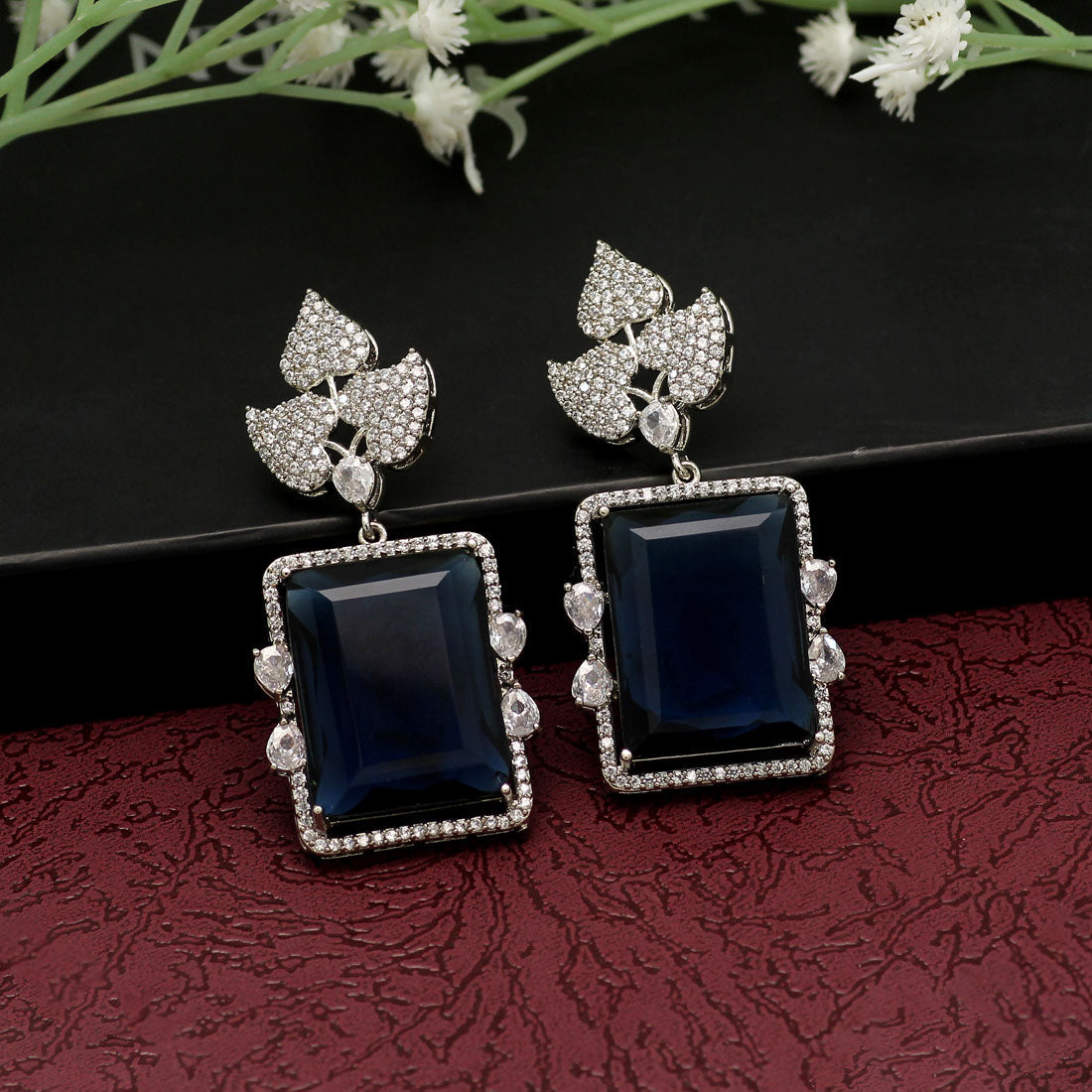 Navy Blue Color American Diamond Earrings (ADE396NBLU)