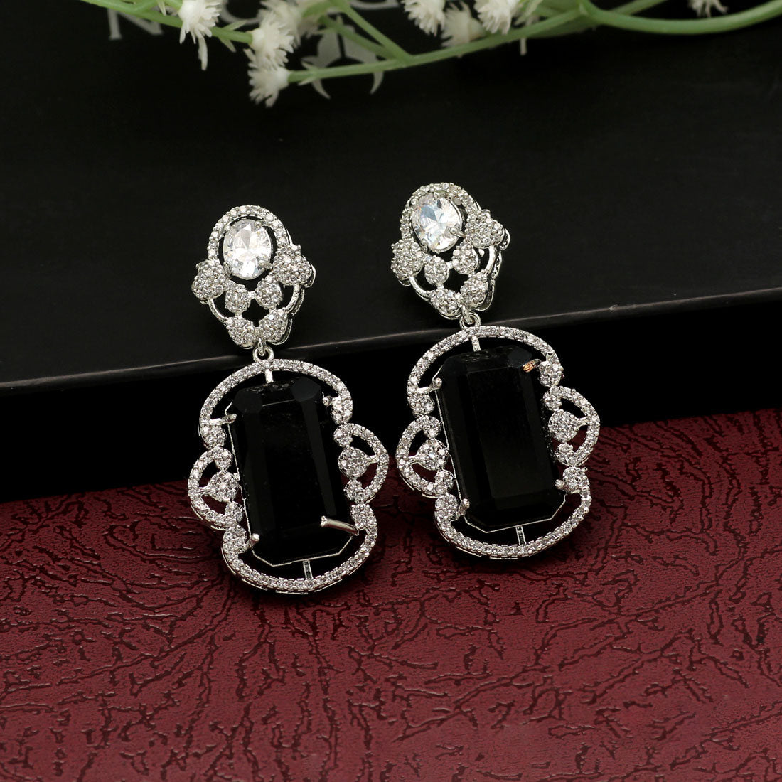 Black Color American Diamond Earrings (ADE402BLK)