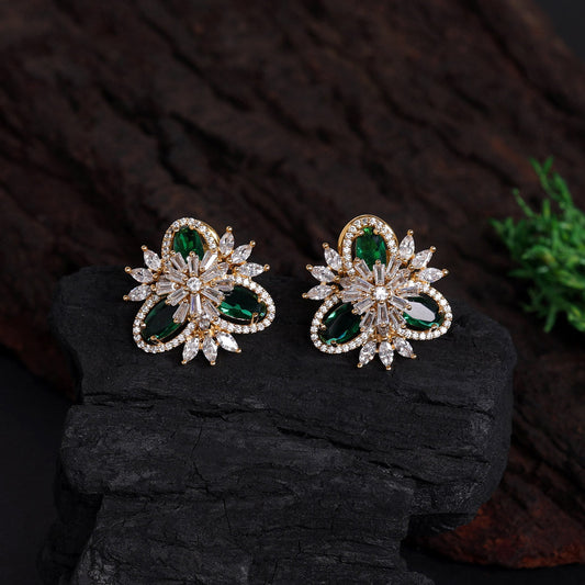 Green Color American Diamond Stud Earrings (ADE421GRN)