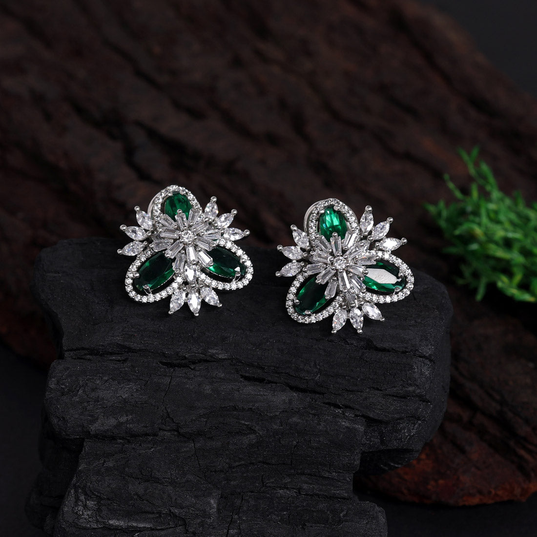 Green Color American Diamond Stud Earrings (ADE422GRN)
