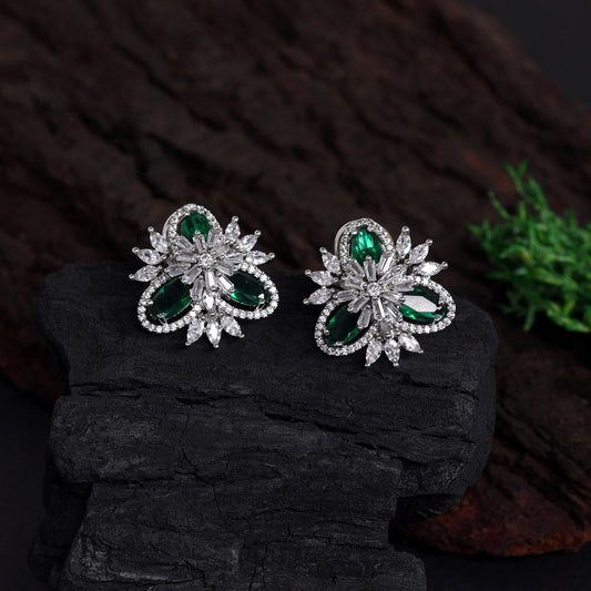 Green Color American Diamond Stud Earrings (ADE422GRN)
