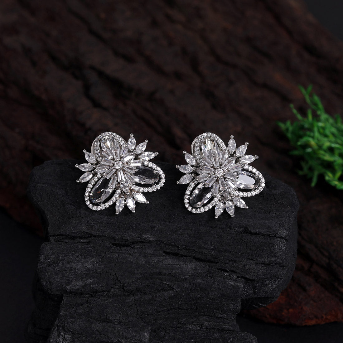 Silver Color American Diamond Stud Earrings (ADE422SLV)