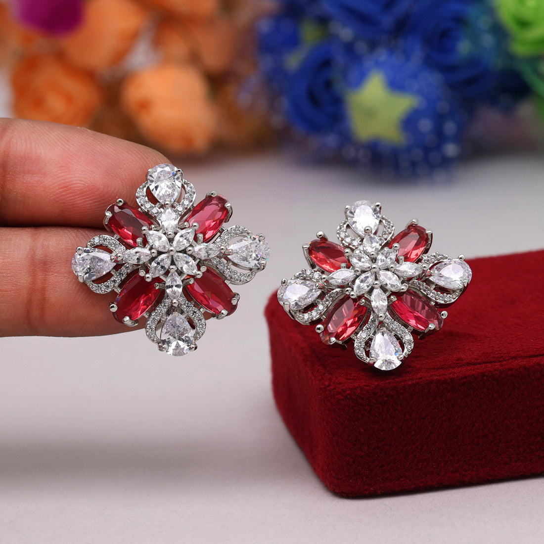 Rani Color American Diamond Stud Earrings (ADE429RNI)