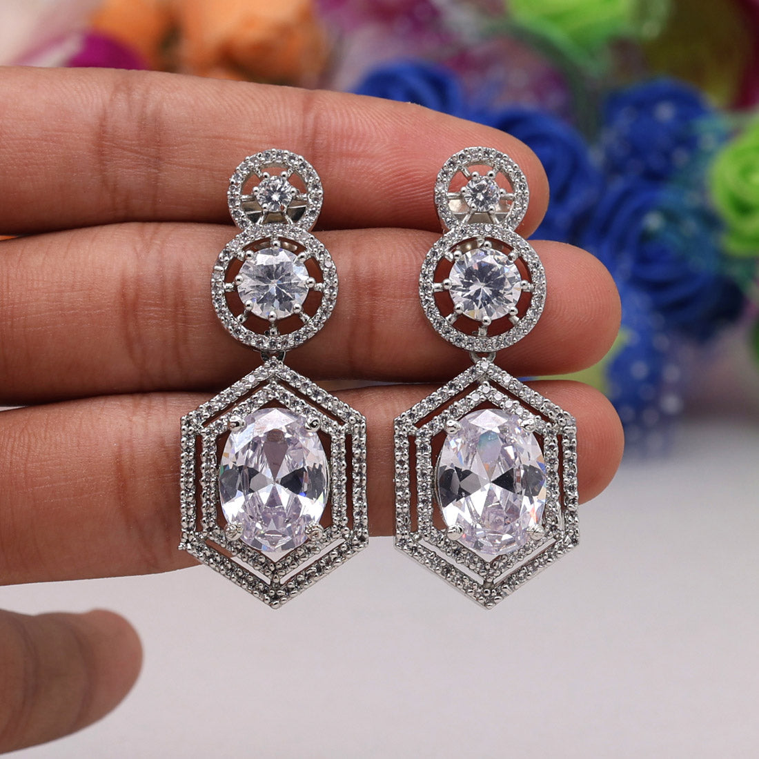 Silver Color American Diamond Earrings (ADE437SLV)