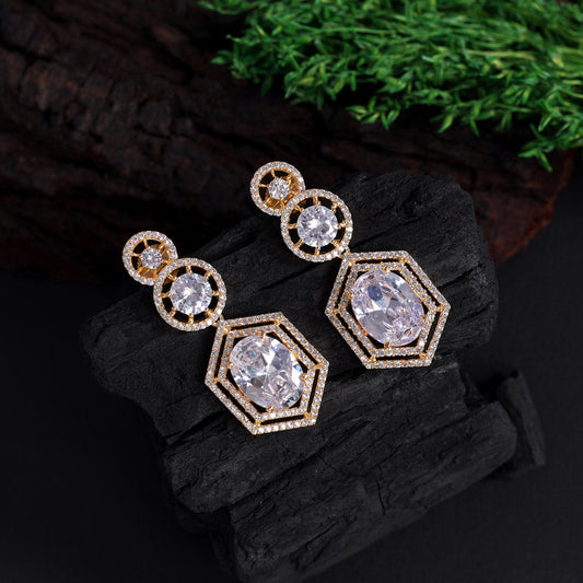 White Color American Diamond Earrings (ADE438WHT)