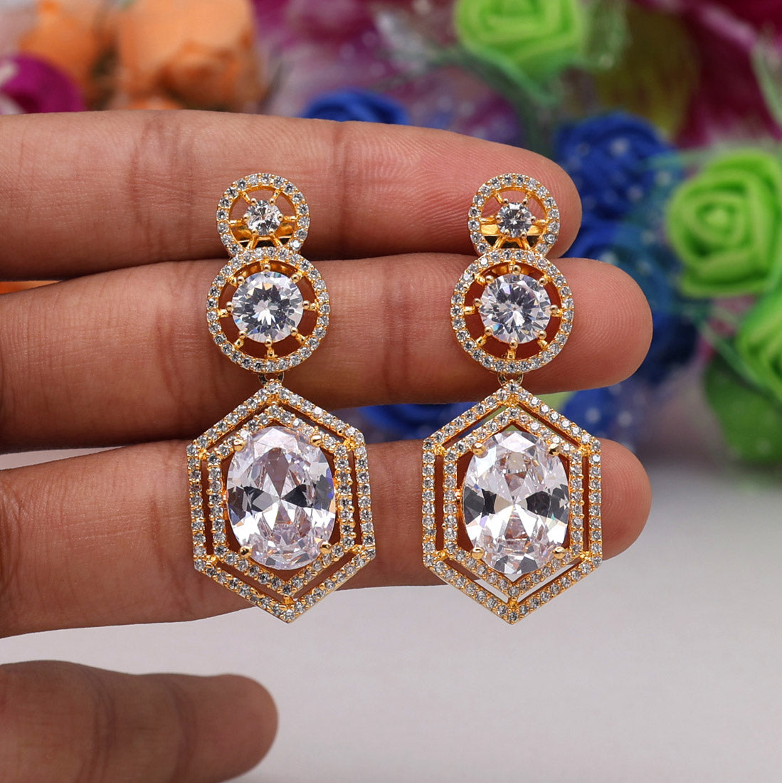 White Color American Diamond Earrings (ADE438WHT)