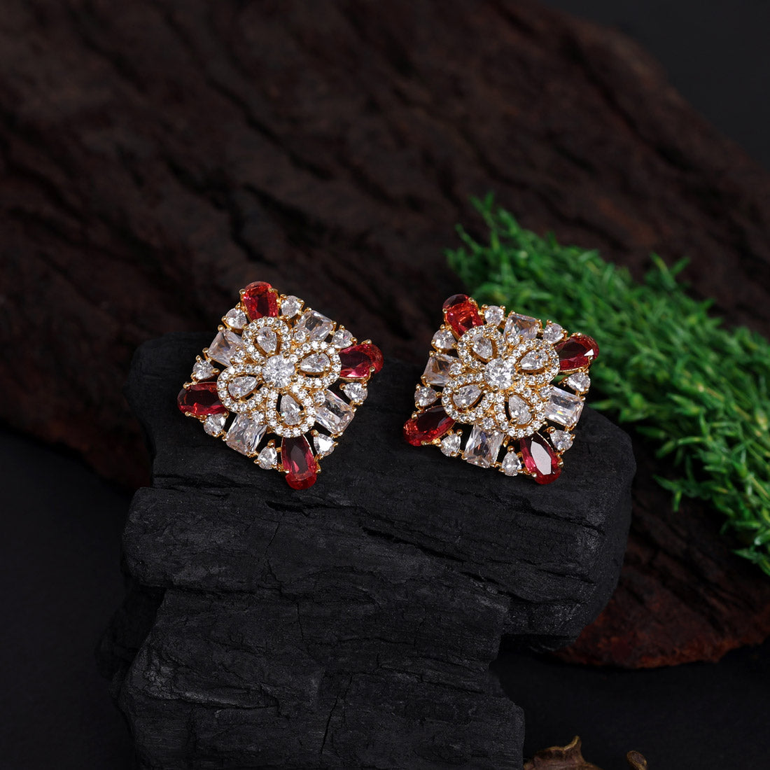 Rani Color American Diamond Stud Earrings (ADE441RNI)
