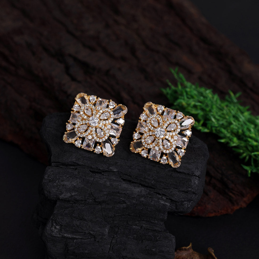 White Color American Diamond Stud Earrings (ADE441WHT)