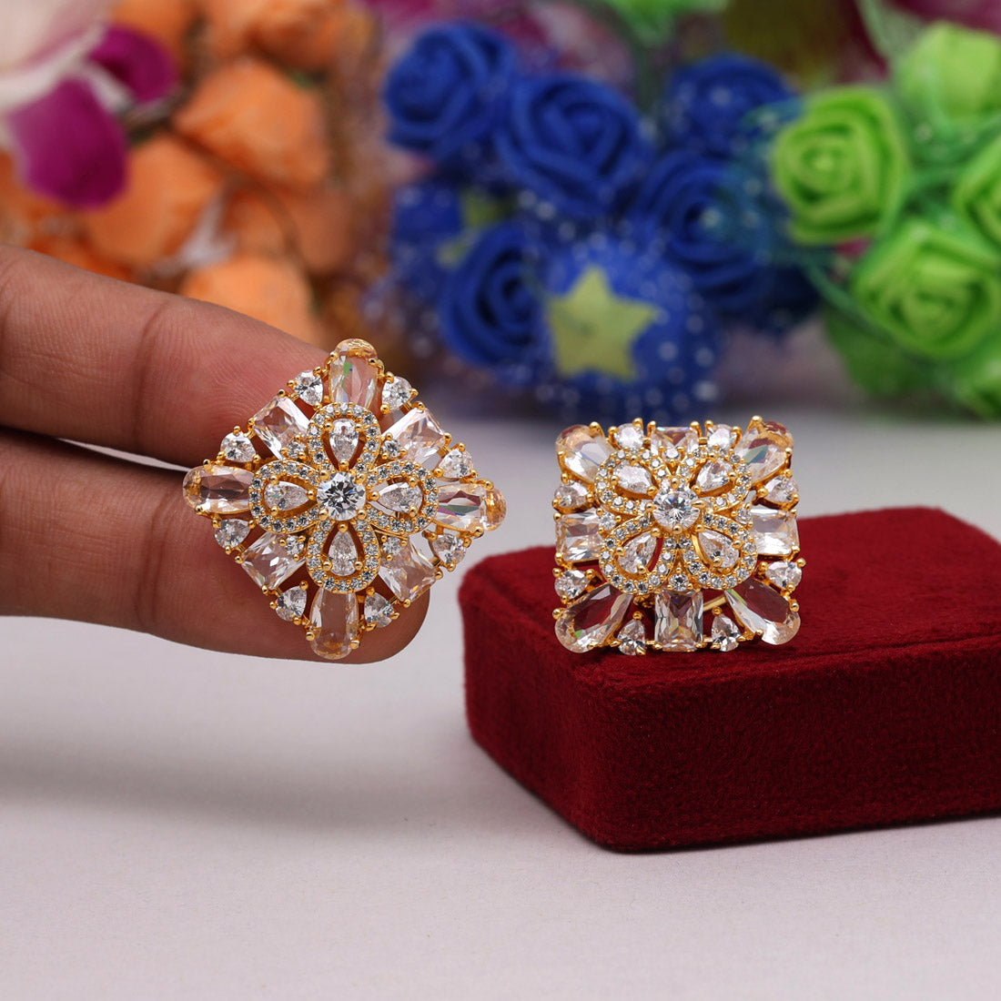 White Color American Diamond Stud Earrings (ADE441WHT)