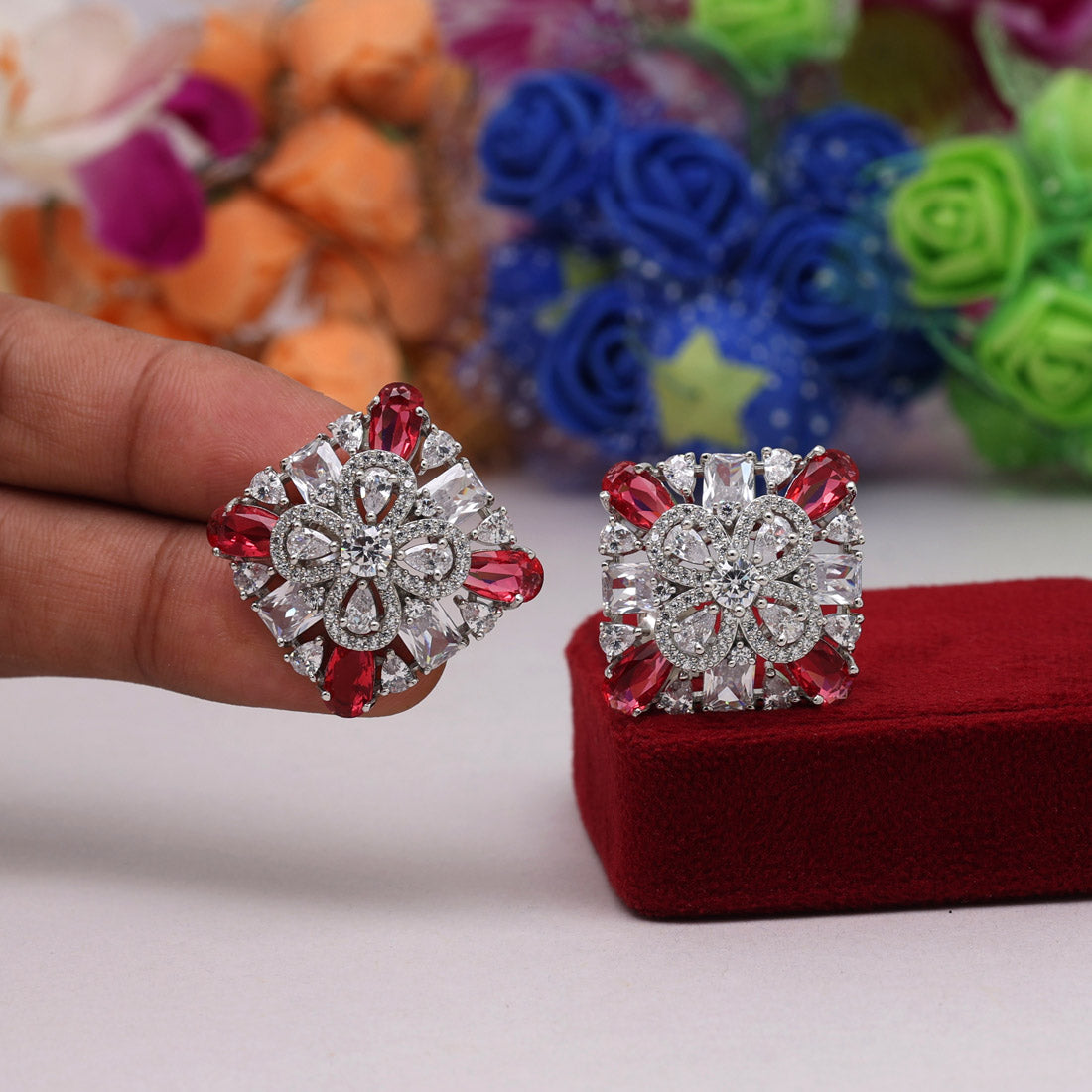 Rani Color American Diamond Stud Earrings (ADE442RNI)
