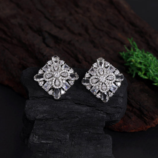 Silver Color American Diamond Stud Earrings (ADE442SLV)