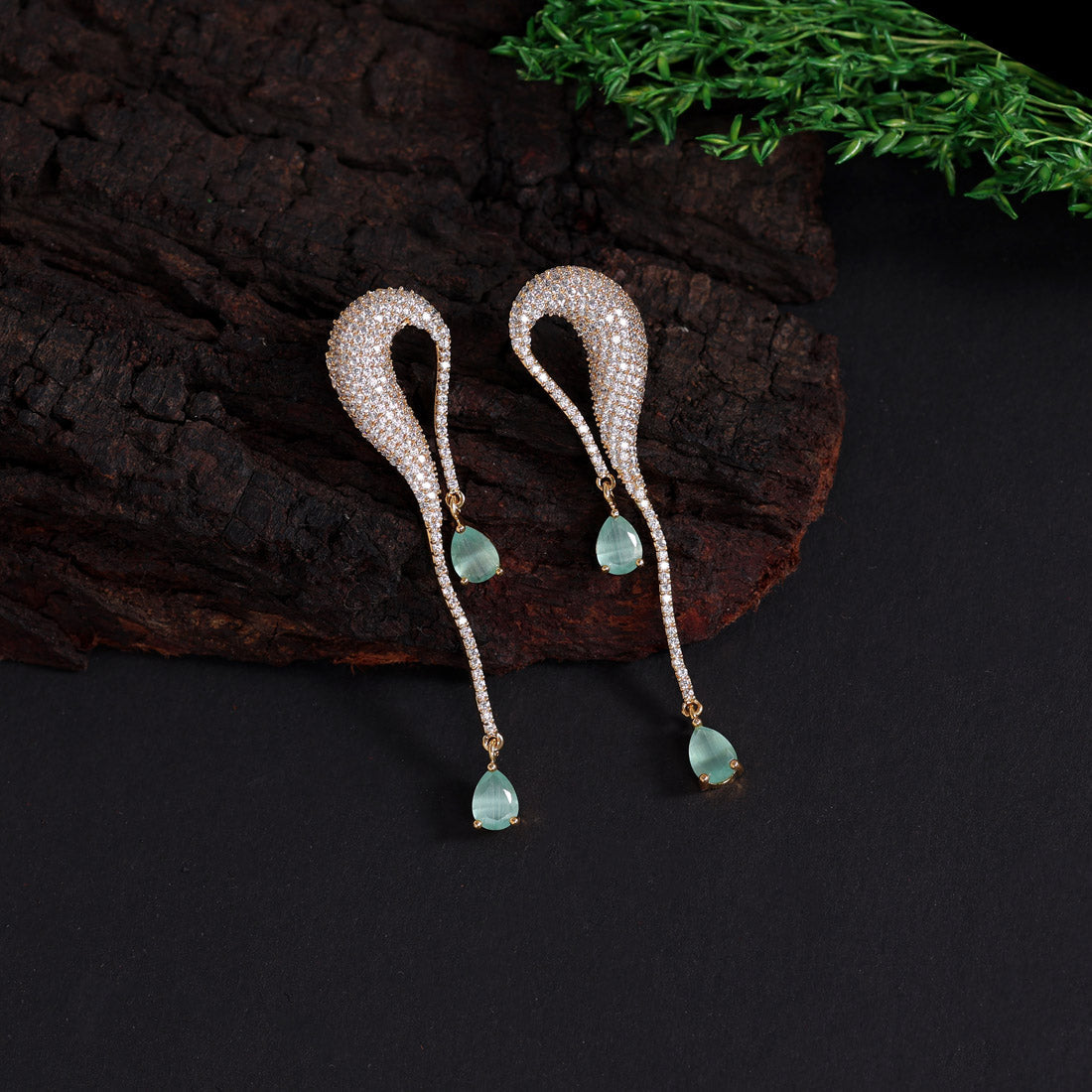 Pista Green Color American Diamond Earrings (ADE445PGRN)