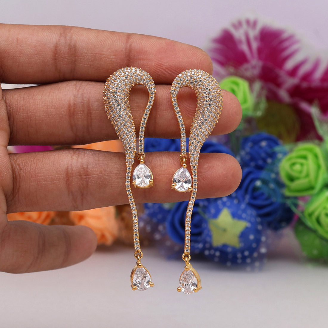 White Color American Diamond Earrings (ADE445WHT)