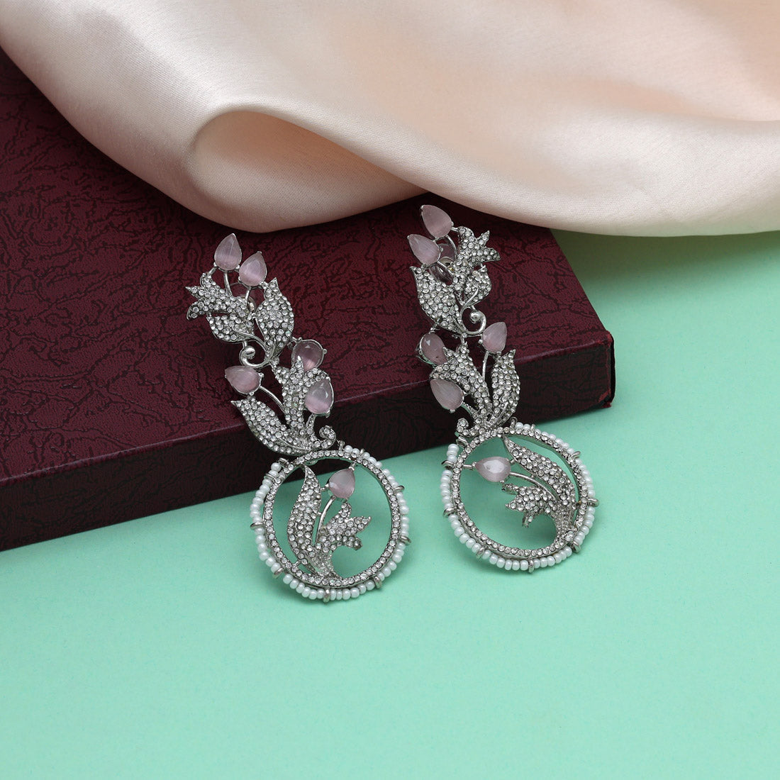 Pink Color Stone Earrings (ADE522PNK)