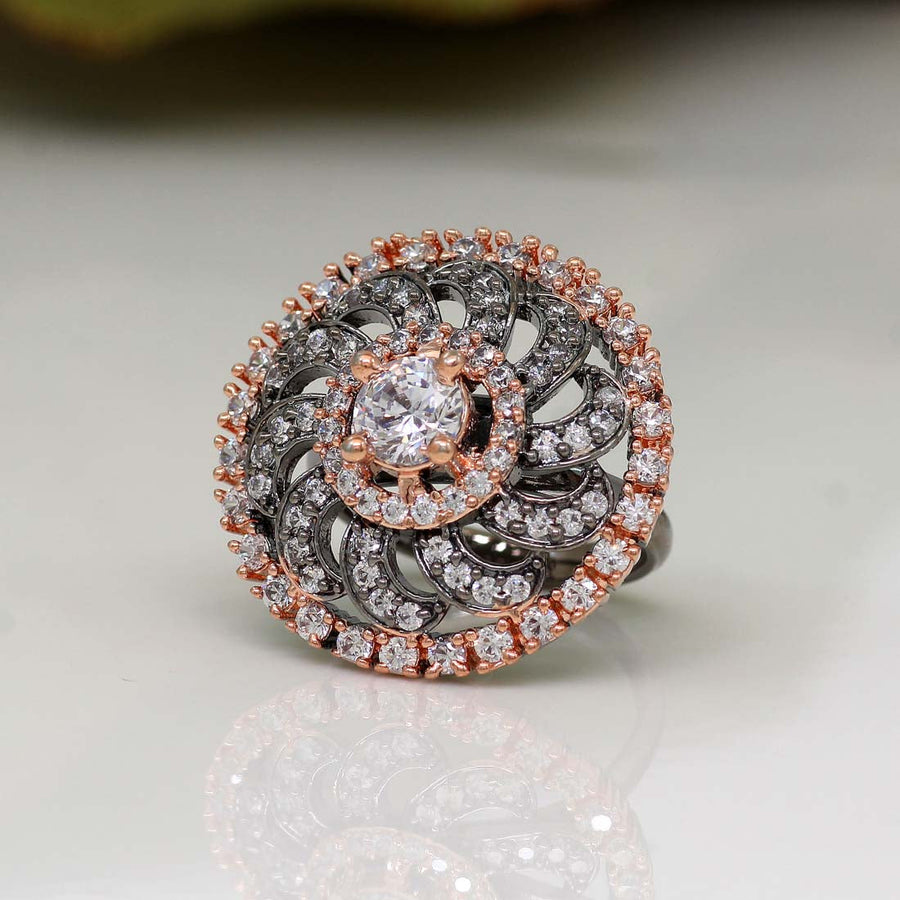 White Color Black Silver American Diamond Finger Ring (ADR225WHT)