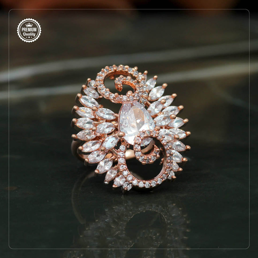 White Color Rose Gold American Diamond Finger Brass Ring (ADR250WHT)