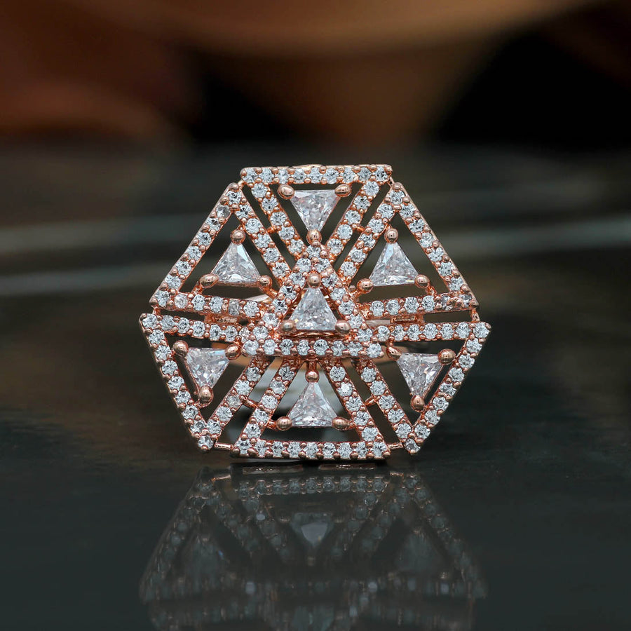 White Color Rose Gold American Diamond Finger Brass Ring (ADR254WHT)