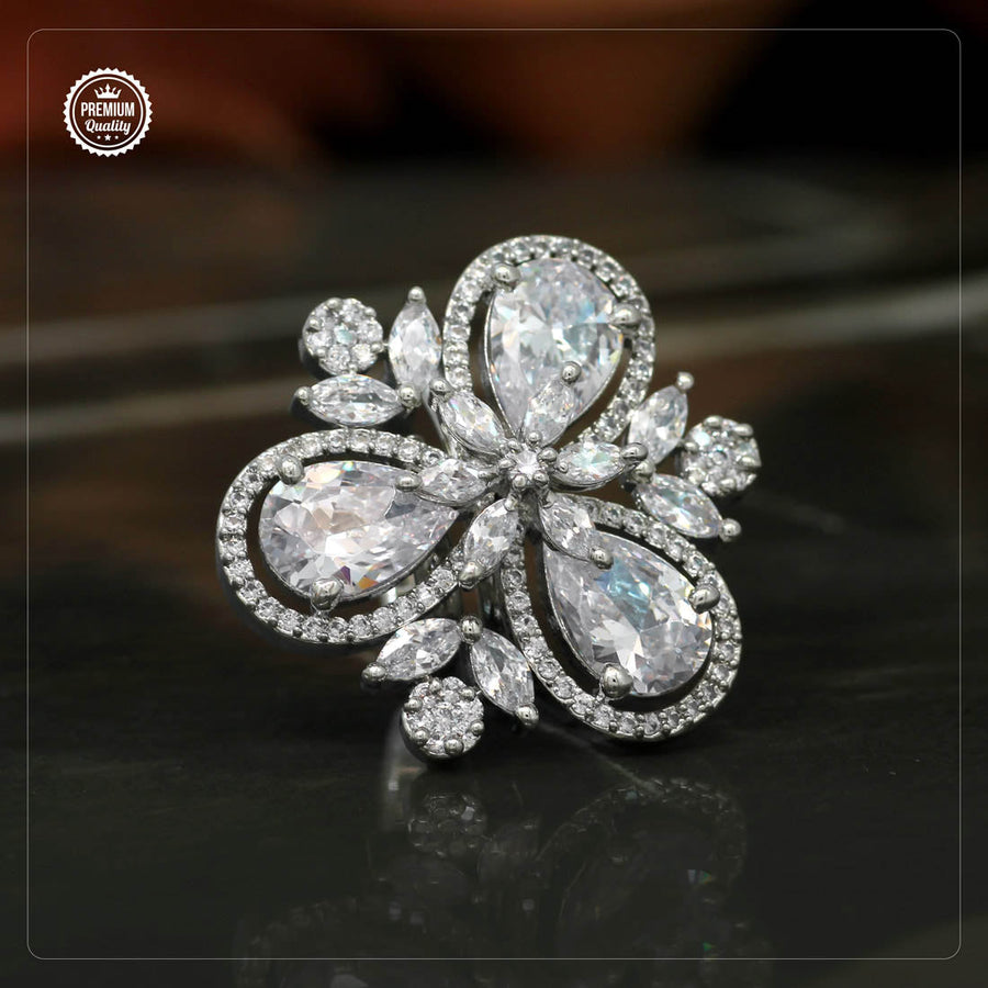 White Color American Diamond Finger Brass Ring (ADR279WHT)