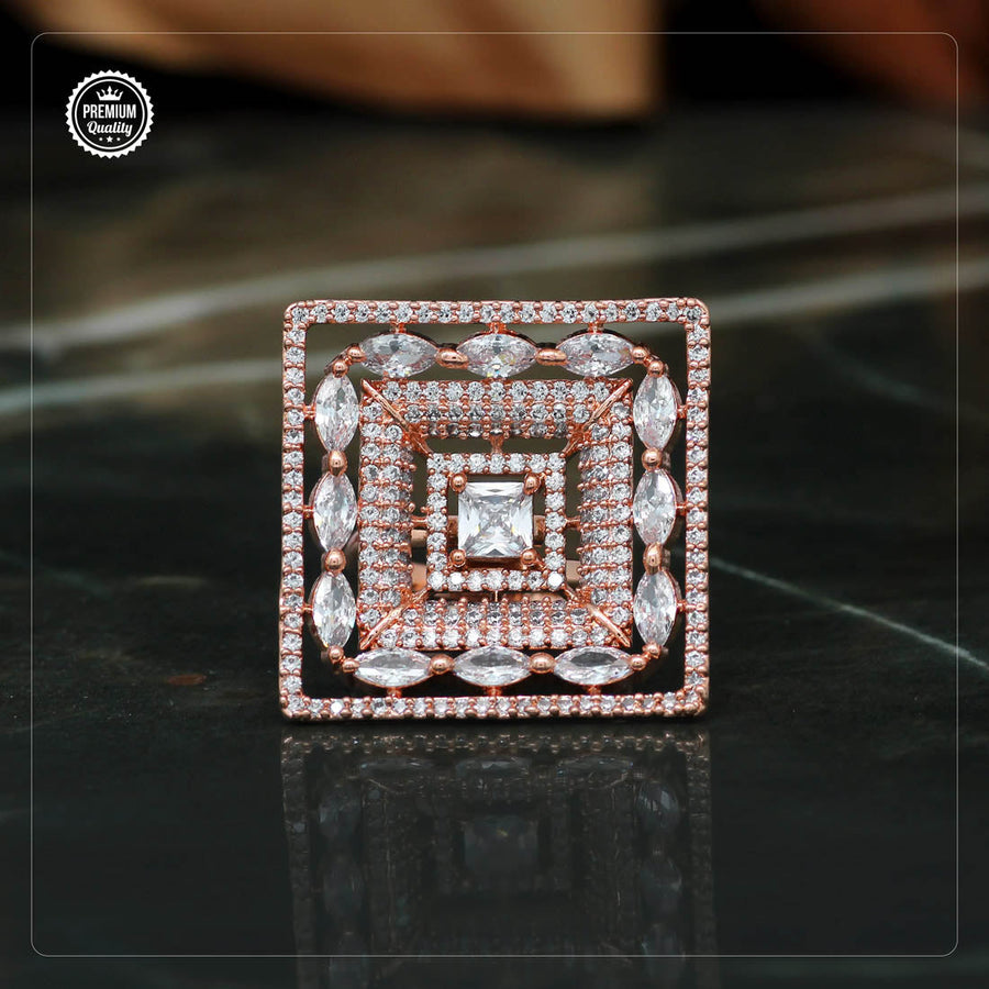 White Color Rose Gold American Diamond Finger Ring (ADR280WHT)